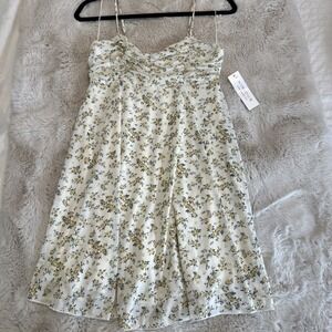 KIRIOUS Los Angeles midi dress cinched short sleeves‎ M floral  Cream